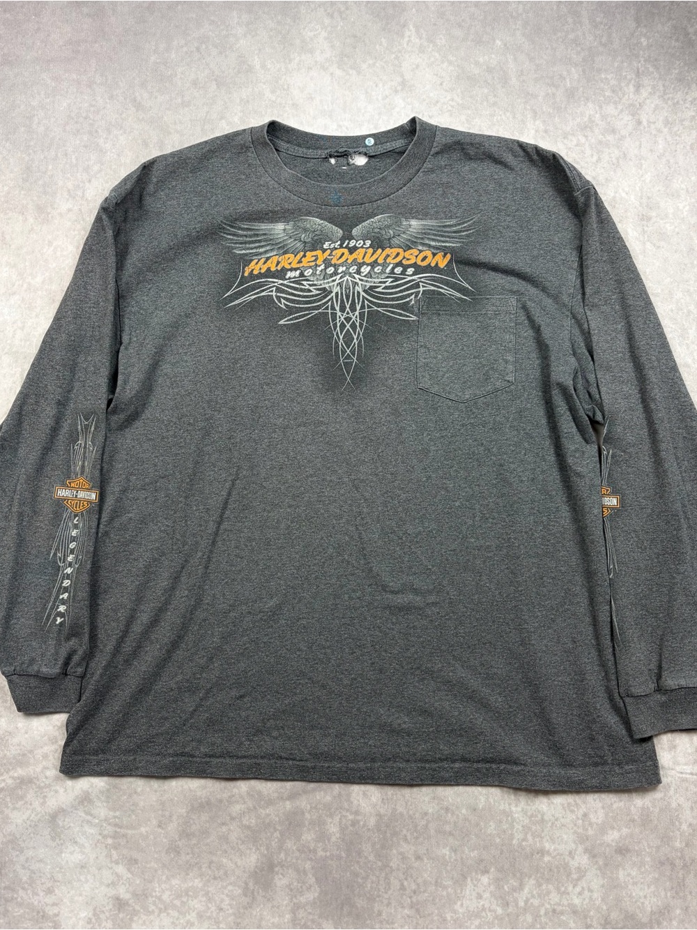 Harley-Davidson Charcoal Long Sleeve Tee with Gold Logo 2XL